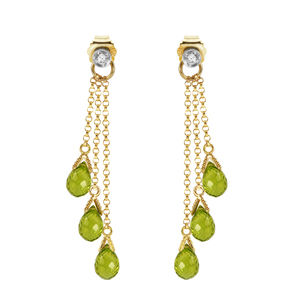 14K. GOLD CHANDELIERS EARRING WITH DIAMONDS & PERIDOTS (Yellow Gold)